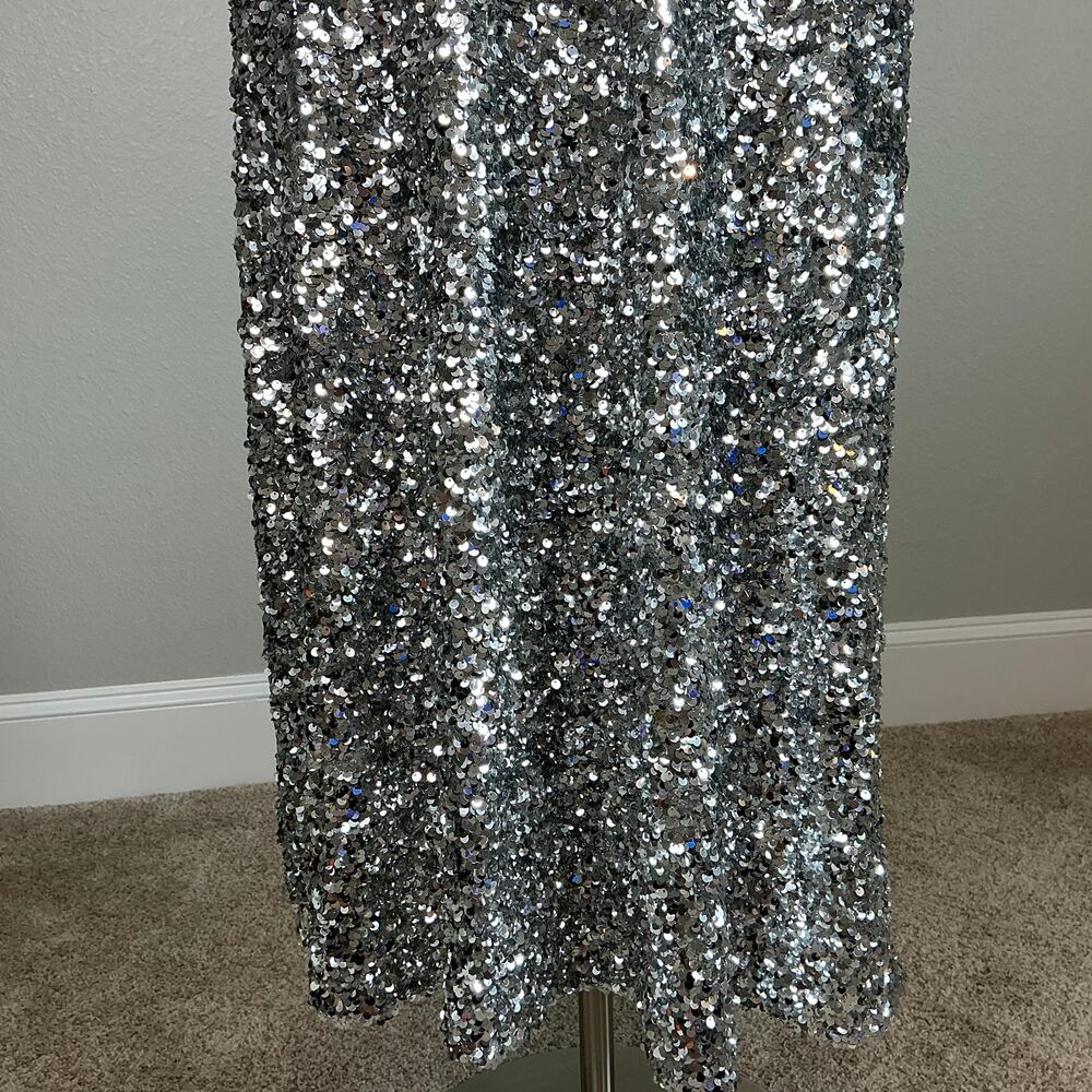 Sachin & Babi Sequined Cut Out Midi A-Line Evening Gown Silver Size 14 Dress - Picture 9 of 13